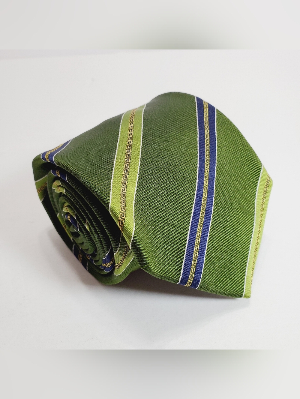 Versace Green Stripe Pattern  Men's Italian Silk Neck Tie Jacquard Fabric